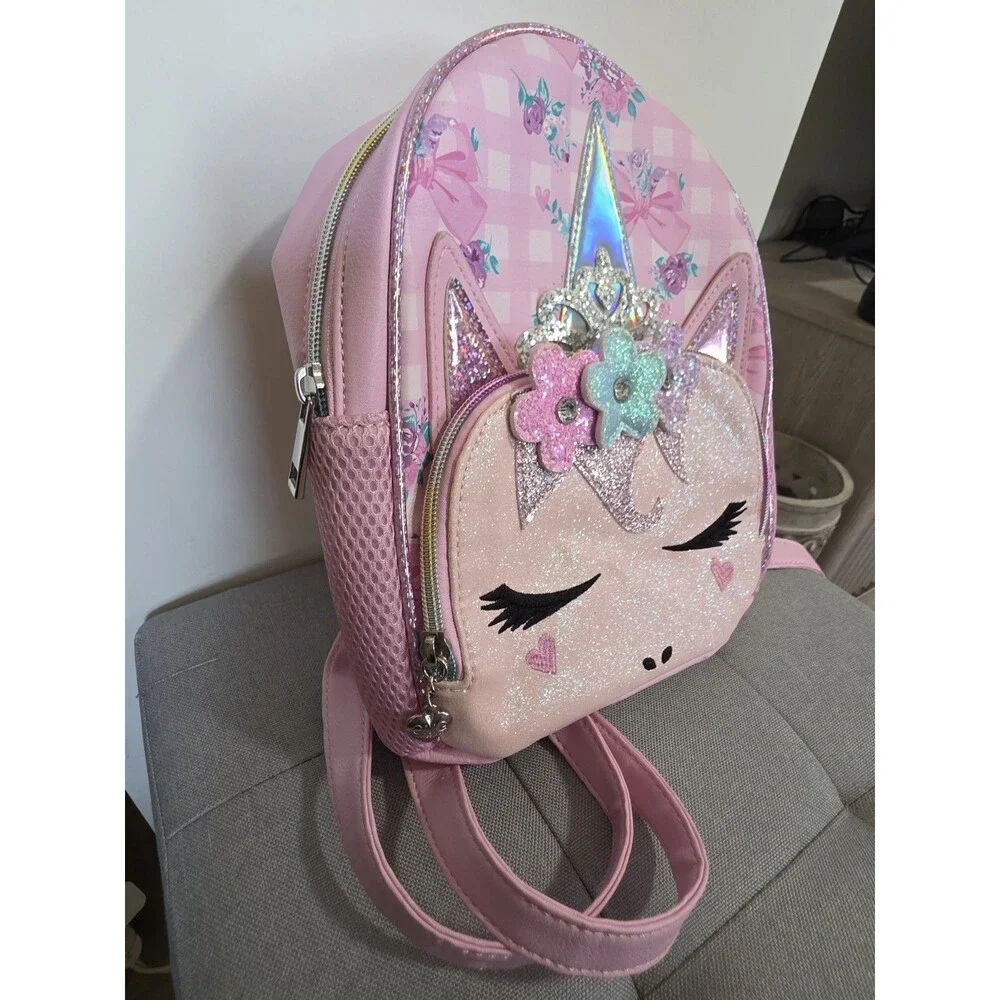 Super Cute OMG! Gwen Girl Pink Iridescent Sequin Unicorn Backpack Zip Adj Strap